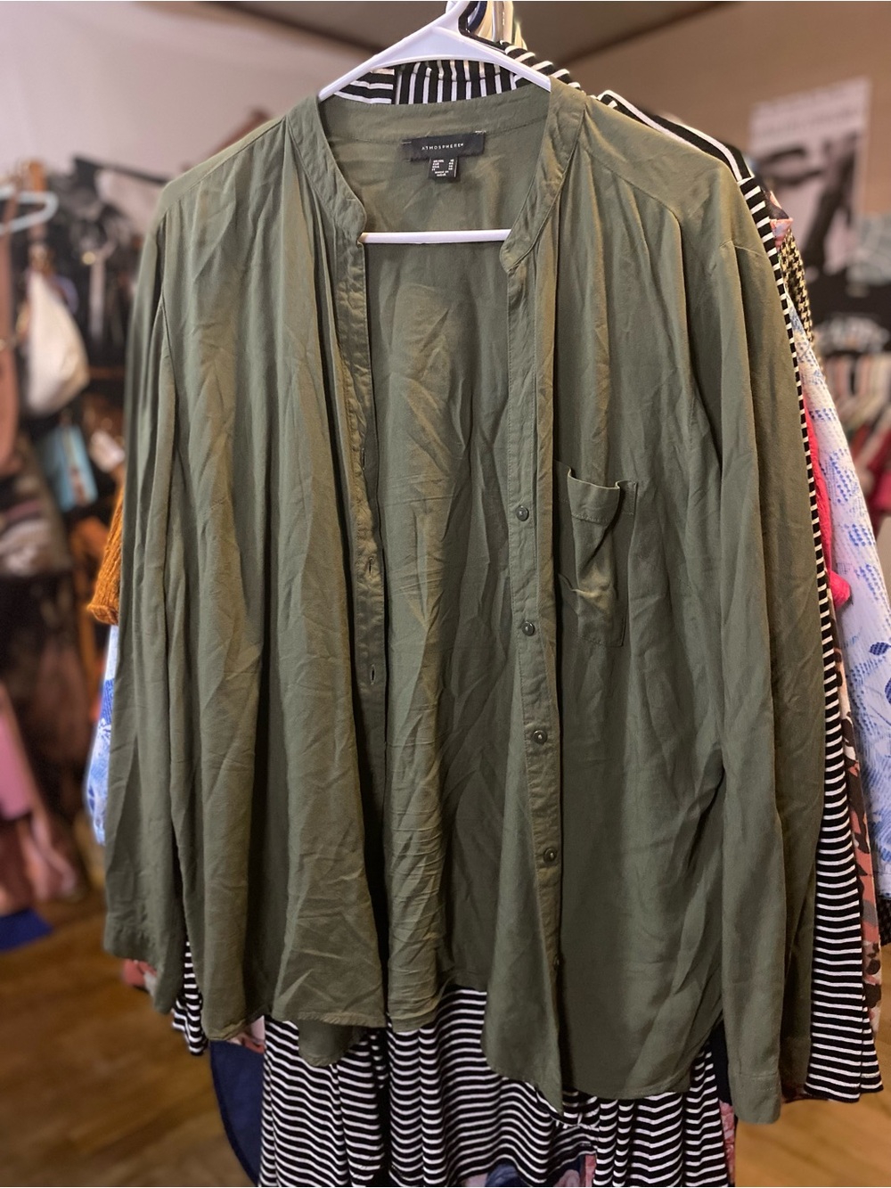 Atmosphere Olive Green Button-Front Top